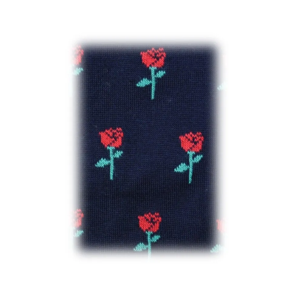 Fefè Napoli - Blue Roses Dandy Men's Socks - Socks - Handmade in Italy - Luxury Exclusive Collection - Avvenice