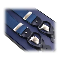 Fefè Napoli - Blue Satin Gentleman Suspenders - Braces - Handmade in Italy - Luxury Exclusive Collection - Avvenice