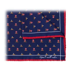 Fefè Napoli - Blue Vesuvius Silk Scaramantia Pocket Square - Pocket-Square - Handmade in Italy - Luxury Exclusive Collection - Avvenice