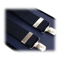 Fefè Napoli - Blue Yellow Pois Gentleman Suspenders - Braces - Handmade in Italy - Luxury Exclusive Collection - Avvenice