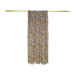 Fefè Napoli - Brown Blue Flowers Wool Dandy Scarf - Scarves and Foulards - Handmade in Italy - Luxury Exclusive Collection - Avvenice