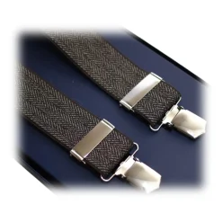 Fefè Napoli - Brown Herringbone Gentleman Suspenders - Braces - Handmade in Italy - Luxury Exclusive Collection - Avvenice