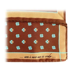 Fefè Napoli - Brown Quatre-Foil Silk Scaramantia Pocket Square - PocketSquare - Handmade in Italy - Luxury Exclusive Collection - Avvenice