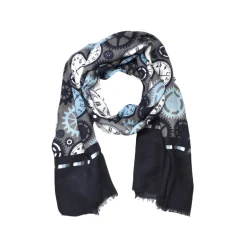 Fefè Napoli - Grey Gears Dandy Wool Scarf - Scarves and Foulards - Handmade in Italy - Luxury Exclusive Collection - Avvenice