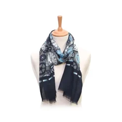 Fefè Napoli - Grey Gears Dandy Wool Scarf - Scarves and Foulards - Handmade in Italy - Luxury Exclusive Collection - Avvenice