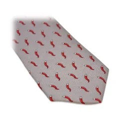 Fefè Napoli - Grey Lucky Horns Scaramantia Silk Tie - Ties - Handmade in Italy - Luxury Exclusive Collection - Avvenice