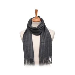 Fefè Napoli - Grey Pinstripe Wool Elegance Scarf - Scarves and Foulards - Handmade in Italy - Luxury Exclusive Collection - Avvenice