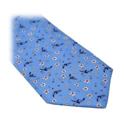 Fefè Napoli - Light-Blue Flowers Silk Tie - Ties - Handmade in Italy - Luxury Exclusive Collection - Avvenice