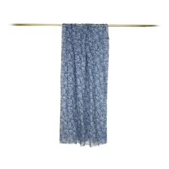 Fefè Napoli - Light-Blue Flowers Wool Dandy Scarf - Scarves and Foulards - Handmade in Italy - Luxury Exclusive Collection - Avvenice