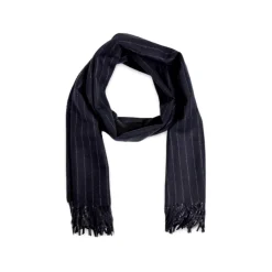 Fefè Napoli - Navy Pinstripe Wool Elegance Scarf - Scarves and Foulards - Handmade in Italy - Luxury Exclusive Collection - Avvenice