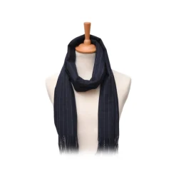 Fefè Napoli - Navy Pinstripe Wool Elegance Scarf - Scarves and Foulards - Handmade in Italy - Luxury Exclusive Collection - Avvenice