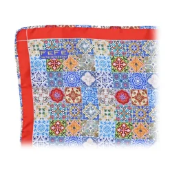 Fefè Napoli - Orange Azulejo Silk Foulard - Scarves and Foulards - Handmade in Italy - Luxury Exclusive Collection - Avvenice