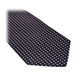 Fefè Napoli - White Pois Black Gentleman Silk Tie - Ties - Handmade in Italy - Luxury Exclusive Collection - Avvenice
