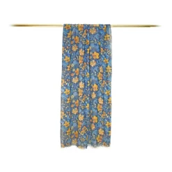 Fefè Napoli - Yellow Blue Flowers Wool Dandy Scarf - Scarves and Foulards - Handmade in Italy - Luxury Exclusive Collection - Avvenice