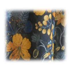 Fefè Napoli - Yellow Blue Flowers Wool Dandy Scarf - Scarves and Foulards - Handmade in Italy - Luxury Exclusive Collection - Avvenice