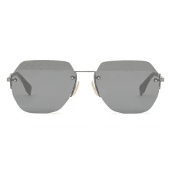 Fendi - FF- Rectangular Minimal Sunglasses - Ruthenium Black - Sunglasses - Fendi Eyewear - Avvenice