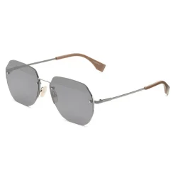 Fendi - FF- Rectangular Minimal Sunglasses - Ruthenium Black - Sunglasses - Fendi Eyewear - Avvenice