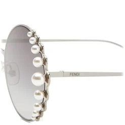 Fendi - Ribbons and Pearls - Ruthenium Round Oversize Sunglasses - Sunglasses - Fendi Eyewear - Avvenice