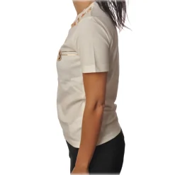 Gaëlle Paris - Short Sleeve Crewneck T-Shirt - Cream - T-Shirt - Made in Italy - Luxury Exclusive Collection - Avvenice