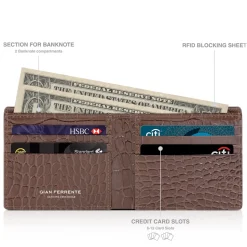 Gian Ferrente - Est. 1982 - Classic Bi-Fold Leather Wallet in Crocodile Belly - Brown - Luxury High Quality - Avvenice