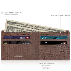 Gian Ferrente - Est. 1982 - Classic Bi-Fold Leather Wallet in Caiman Hornback - Brown - Luxury High Quality - Avvenice