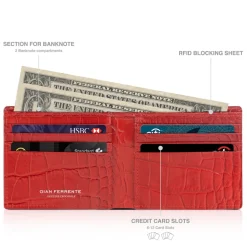 Gian Ferrente - Est. 1982 - Classic Bi-Fold Leather Wallet in Caiman Hornback - Red - Luxury High Quality - Avvenice