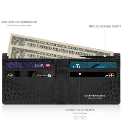 Gian Ferrente - Est. 1982 - Classic Bi-Fold Leather Wallet in Caiman Hornback - Black - Luxury High Quality - Avvenice