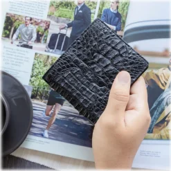 Gian Ferrente - Est. 1982 - Classic Bi-Fold Leather Wallet in Caiman Hornback - Black - Luxury High Quality - Avvenice