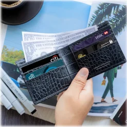 Gian Ferrente - Est. 1982 - Classic Bi-Fold Leather Wallet in Caiman Hornback - Black - Luxury High Quality - Avvenice