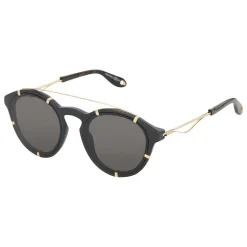 Givenchy - Black Acetate Round Sunglasses with Gold Frame Finish and Grey Lenses - Sunglasses - Givenchy Eyewear - Avvenice