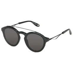 Givenchy - Black Acetate Round Sunglasses with Black Matt Frame Finish and Grey Lenses - Sunglasses - Givenchy Eyewear - Avvenice