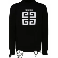 Givenchy - Black and White Cotton 4G Stars Pullover - Givenchy Exclusive Luxury Collection - Avvenice
