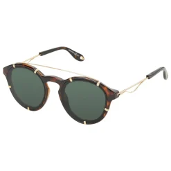 Givenchy - Dark Torroise Acetate Round Sunglasses with Gold Frame Finish and Green Lenses - Sunglasses - Givenchy Eyewear - Avvenice