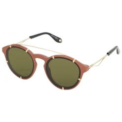 Givenchy - Opaque Brown Acetate Round Sunglasses with Gold Frame Finish and Brown Lenses - Sunglasses - Givenchy Eyewear - Avvenice