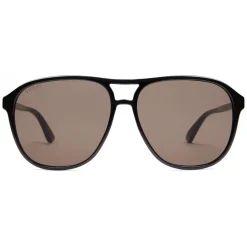Gucci - Acetate Aviator Sunglasses - Black Acetate Brown Lenses - Gucci Eyewear - Avvenice