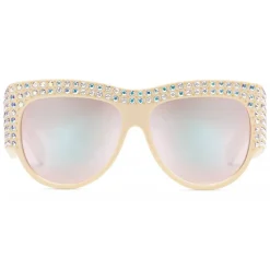 Gucci - Acetate Oversized Sunglasses with Crystals - White - Gucci Eyewear - Avvenice