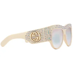 Gucci - Acetate Oversized Sunglasses with Crystals - White - Gucci Eyewear - Avvenice