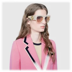 Gucci - Acetate Oversized Sunglasses with Crystals - White - Gucci Eyewear - Avvenice