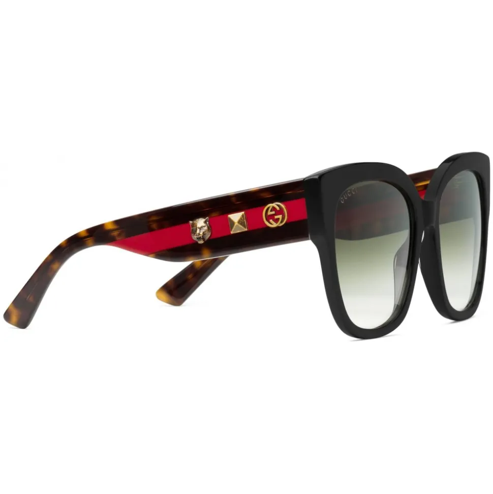 Gucci - Acetate Square Sunglasses with Web Detail - Black Acetate - Gucci Eyewear - Avvenice