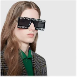 Gucci - Acetate Sunglasses with Mask Frame - Black - Gucci Eyewear - Avvenice