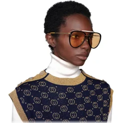 Gucci - Aviator Acetate and Metal Sunglasses - Black Gold - Gucci Eyewear - Avvenice