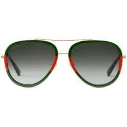 Gucci - Aviator Acetate Sunglasses - Gold with Green and Red Web Frame - Gucci Eyewear - Avvenice