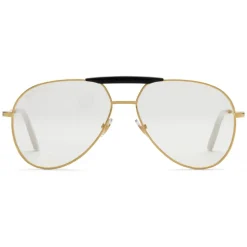 Gucci - Aviator Metal Glasses - Gold coloured with Black Acetate Bridge - Gucci Eyewear - Avvenice