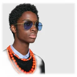 Gucci - Aviator Metal Sunglasses - Gold  with Yellow Detail - Gucci Eyewear - Avvenice