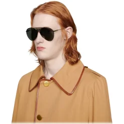 Gucci - Aviator Metal Sunglasses - Gold Grey - Gucci Eyewear - Avvenice