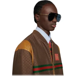 Gucci - Aviator Metal Sunglasses - Gold Blue - Gucci Eyewear - Avvenice