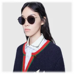 Gucci - Aviator Metal Sunglasses - Black Metal with Gold Details - Gucci Eyewear - Avvenice