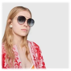 Gucci - Aviator Metal Sunglasses - Gold with Glitter Detail - Gucci Eyewear - Avvenice