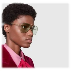 Gucci - Aviator Metal Sunglasses - Gold  with Transparent Yellow Detail - Gucci Eyewear - Avvenice