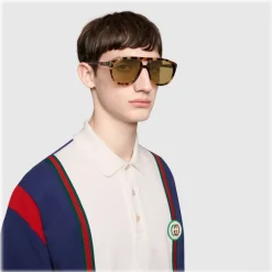 Gucci - Aviator Sunglassed with Web Enamel - Turtle - Gucci Eyewear - Avvenice